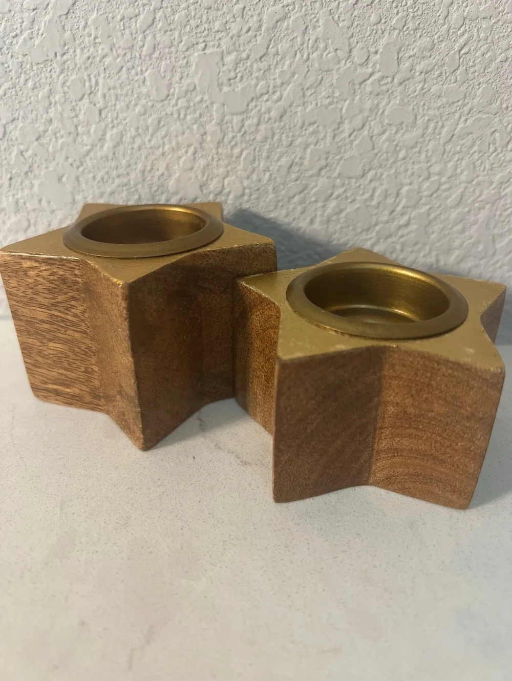 Hallmark Wood Star Tea Light Candle Holders Set of 2 Gold Tone